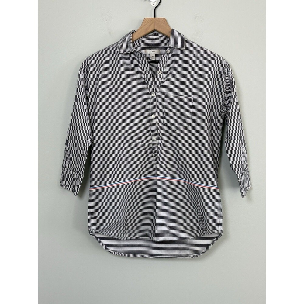 J. Crew Button Down Shirt Size 00 Gray White Strip 3/4Sleeve